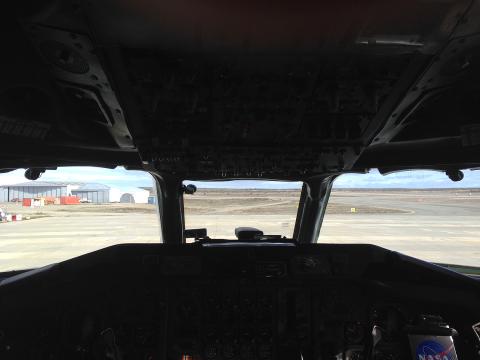 View out of the DC-8 cockpit.