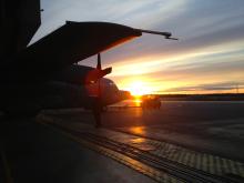 The NASA ARISE C-130 going inside the hangar.